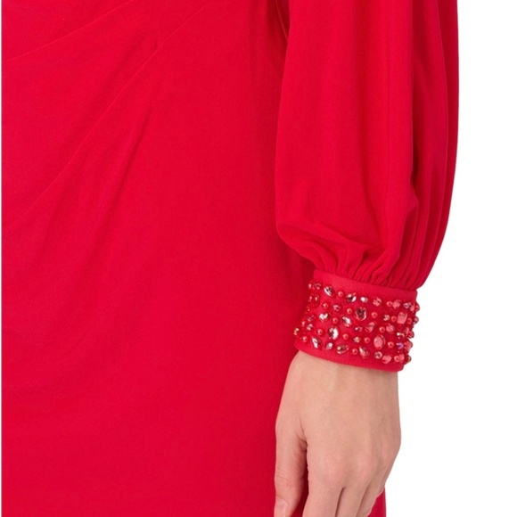 NWT ADRIANNA PAPELL Woman’s Beaded-Cuff V-Back Red Dress Size 4. Hot Ruby - Picture 4 of 8